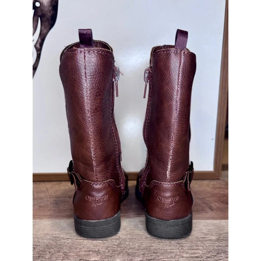 OshKosh B'gosh Tall Riding Boots Kids Size 6 Brown Buckle Zip Pebbled Leather